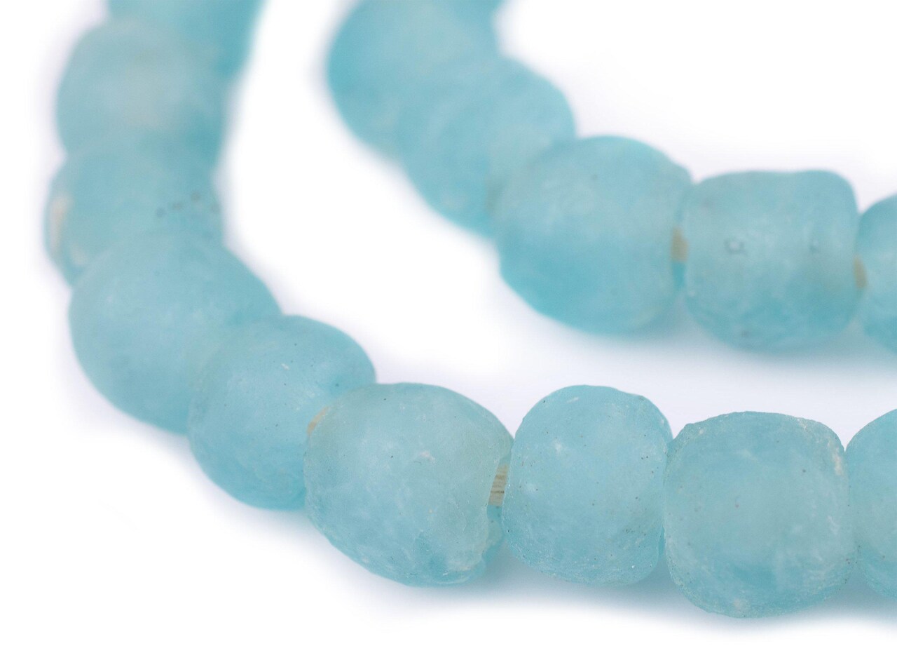 The Bead Chest African Recycled Glass Beads – Handmade in Ghana – Aqua 14mm Strand for Jewelry Making, Crafts, and Home Decor I Approximately 45 Beads